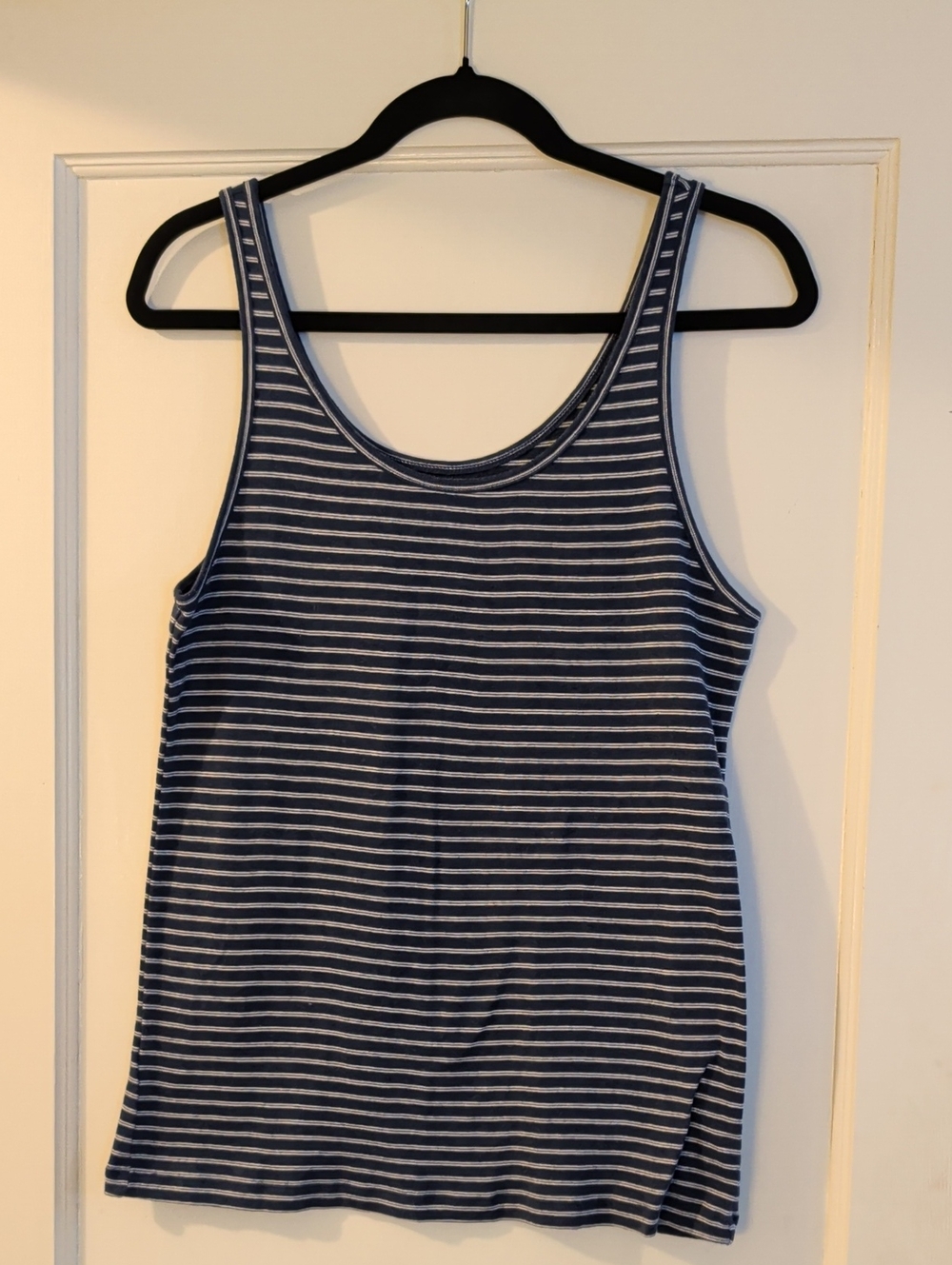 Loft Navy & White Striped 100% Cotton Scoop Neck Tank, Sz XL